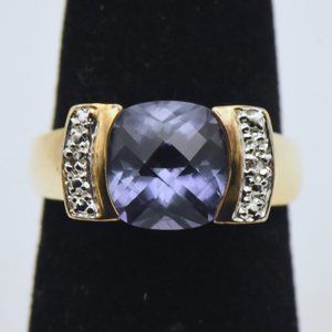Ross-Simons - Vintage Synthetic Color-Change Sapphire and Diamonds Vermeil Ring
